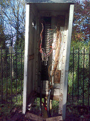 Vandalised cabinet at St Mary's Halt