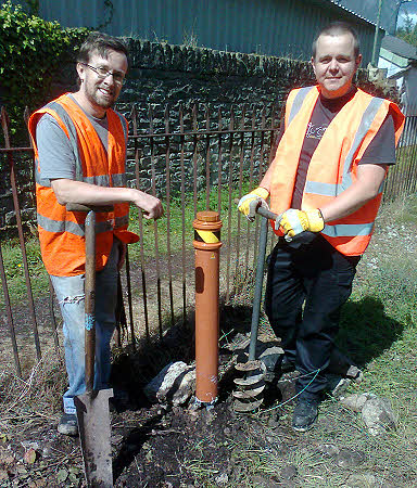 Paul and Ian and the drainpipe joint opposite Whitecroft Signal Post